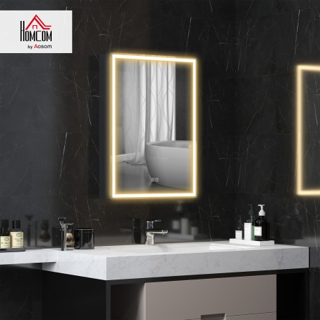 Bathroom Mirror Cabinet with LED Lights and Shaver Socket, 500 x 700 mm Wall Mounted Bathroom Cabinet with Mirror, Demister Pad,
