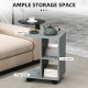C-Shape End Table Unique Storage Unit w/ 2 Shelves 4 Wheels Freestanding Home Office Furniture Cabinet Square Studio Grey