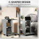 C-Shape End Table Unique Storage Unit w/ 2 Shelves 4 Wheels Freestanding Home Office Furniture Cabinet Square Studio Grey