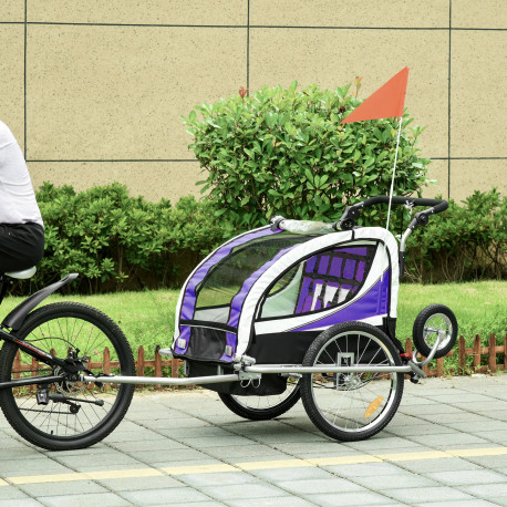 Child Bike Trailer Baby Bicycle Trailer 360° Rotatable for 2 Kids with Steel Frame LED Hitch Coupler Purple