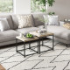 Coffee Table Set of 2, Nest of Tables with 3.5cm Thick Tabletop, Oak