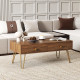 Coffee Table with Storage, Living Room Table with Drawers, Rectangular Tea Table with Steel Base for Home, 100 x 50 x 41 cm, Bro