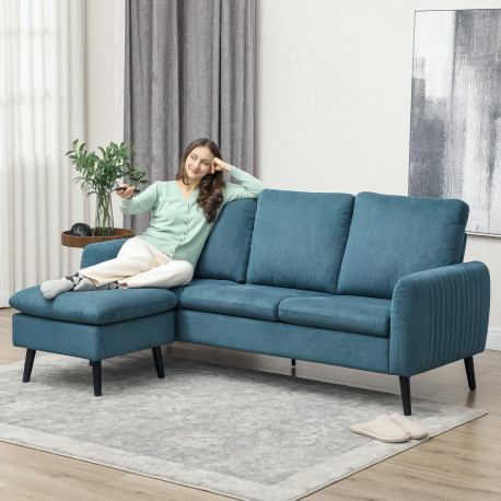 Corner Sofa with Reversible Chaise Lounge, Corduroy Fabric 3 Seater Sofa Settee for Living Room, L Shaped Couch with Scatter Bac