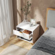 Elegant Bedside Table, with Drawer and Shelf - White/Gold Tone