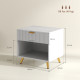 Elegant Bedside Table, with Drawer and Shelf - White/Gold Tone