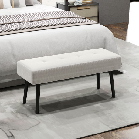 End of Bed Bench, Corduroy Bedroom Bench with Thick Padding and Steel Legs, Tufted Window Seat for Entryway, Living Room, Cream 