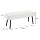 End of Bed Bench, Corduroy Bedroom Bench with Thick Padding and Steel Legs, Tufted Window Seat for Entryway, Living Room, Cream 