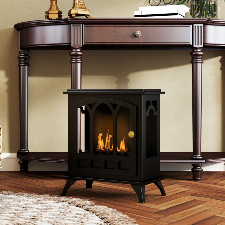 Ethanol Fireplace Stove, Freestanding Bioethanol Fire, Indoor Ethanol Burner with 0.9 Litres Volume, Burns for Up to 3.3 Hours, 