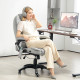 Executive Office Chair with Massage and Heat, High Back PU Leather Massage Office Chair with Adjustable Height, Light Grey