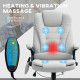 Executive Office Chair with Massage and Heat, High Back PU Leather Massage Office Chair with Adjustable Height, Light Grey