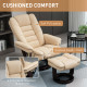 Faux Leather Extra-Padded Reclining Chair &amp; Footstool Beige