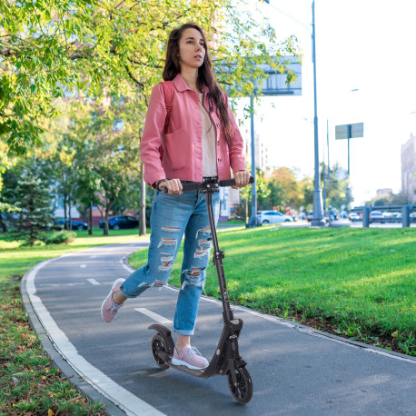 Folding Kick Scooter Hight-Adjustable Urban Scooter w/ Rear Brake, Double Shock Absorption System & 2 Big Wheels, For 14+ Teens 