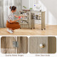 Folding Sewing Table, Drop Leaf Craft Table with Storage Bins, Open Shelf and Wheels, Rolling Sewing Machine Cabinet Computer De