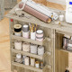 Folding Sewing Table, Drop Leaf Craft Table with Storage Bins, Open Shelf and Wheels, Rolling Sewing Machine Cabinet Computer De