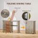 Folding Sewing Table, Drop Leaf Craft Table with Storage Bins, Open Shelf and Wheels, Rolling Sewing Machine Cabinet Computer De