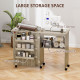 Folding Sewing Table, Drop Leaf Craft Table with Storage Bins, Open Shelf and Wheels, Rolling Sewing Machine Cabinet Computer De