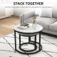 Glass Coffee Table Set of 2, Round Nest of Tables with Marble-Effect Tempered Glass Tabletop and Steel Frame, Modern Side Tables
