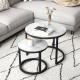 Glass Coffee Table Set of 2, Round Nest of Tables with Marble-Effect Tempered Glass Tabletop and Steel Frame, Modern Side Tables