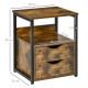 Industrial Side Table Set of 2, Sofa Table with Drawer, Bedside Cabinet with Storage Shelf, Slim Nightstand for Living Room, Bed