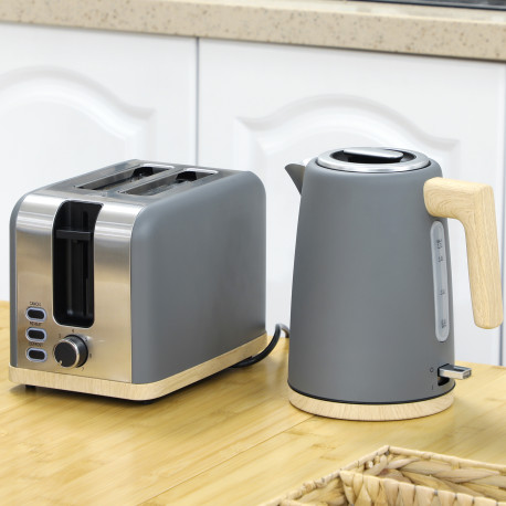 Kettle and Toaster Set, 1.7L 3000W Fast Boil Kettle & 2 Slice Toaster Kitchen Set with 7 Level Browning Controls, Defrost, Rehea