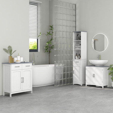 kleankin Bathroom Furniture Set with Adjustable Shelves, Tall Bathroom Storage Cabinet with Open Shelves, Bathroom Floor Cabinet