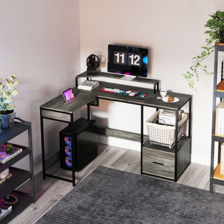 Industrial 'L' Shaped Multi-Work Desk - Charcoal Grey