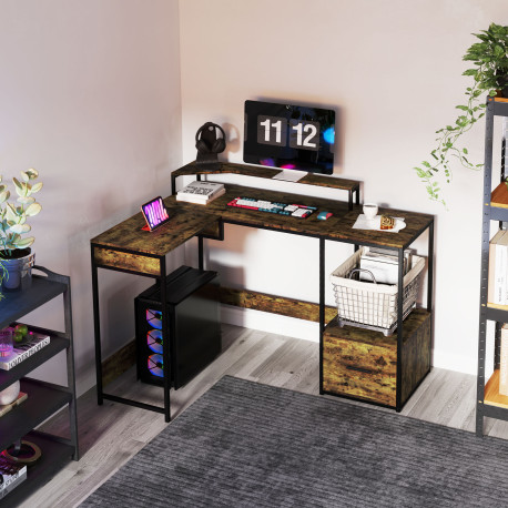 Industrial 'L' Shaped Multi-Work Desk - Brown