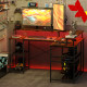 L Shaped Gaming Desk with LED Lights and Power Outlets, 150cm Corner Computer Desk with Monitor Stand and Storage Shelves, Home 