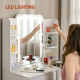 LED Light Dressing Table, with Stool - White