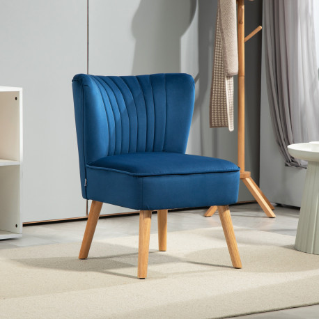 Modern Accent Chair, Fabric Living Room Chair with Rubber Wood Legs and Thick Padding, Dark Blue