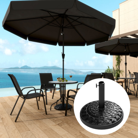 Outsunny 12kg Garden Parasol Base, Round Resin Garden Umbrella Base, Heavy Duty Parasol Stand for 38mm or 48mm Outdoor Umbrella 