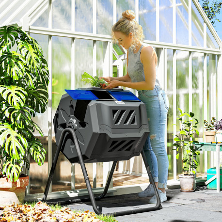 Outsunny 160L 360° Rotating Dual Chamber Composter - Blue