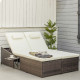 Outsunny 2 Seater Double Rattan Sun Lounger Recliner Day Bed Outdoor Wicker Weave Furniture Sofa w/ Fire Retardant Cushions – Cr