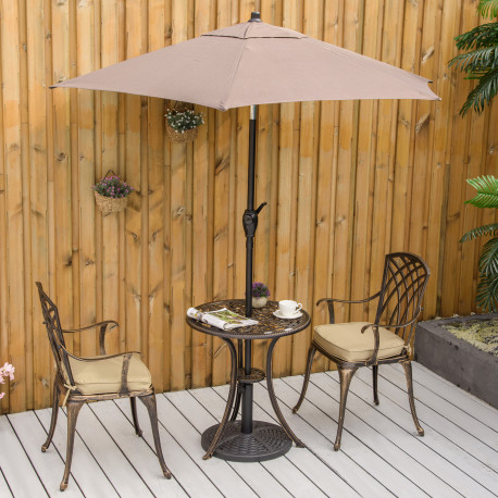 Outsunny 3 Piece Cast Aluminium Garden Bistro Set for 2 with Parasol Hole, Outdoor Coffee Table Set Rust Resistant with Cushions