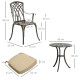 Outsunny 3 Piece Cast Aluminium Garden Bistro Set for 2 with Parasol Hole, Outdoor Coffee Table Set Rust Resistant with Cushions