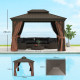 Outsunny 3 x 3.7m Outdoor Hardtop Gazebo Canopy Aluminium Frame with 2-Tier Roof &amp; Mesh Netting Sidewalls for Patio, Dark Brown