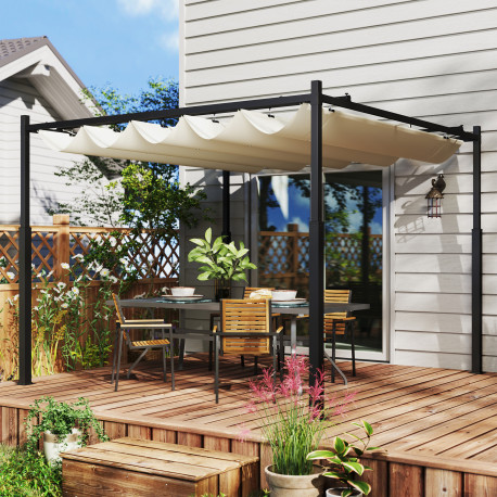 Outsunny 3 x 3(m) Garden Pergola with Retractable Roof and Magnetic Fixture, Outdoor Gazebo Pergola Kit Sun Shade Canopy, UPF30+