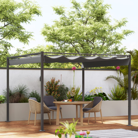 Outsunny 3 x 3(m) Garden Pergola with Retractable Roof and Magnetic Fixture, Outdoor Gazebo Pergola Kit Sun Shade Canopy, UPF30+