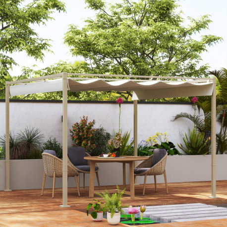 Outsunny 3 x 3(m) Garden Pergola with Retractable Roof and Magnetic Fixture, Outdoor Gazebo Pergola Kit Sun Shade Canopy, UPF30+