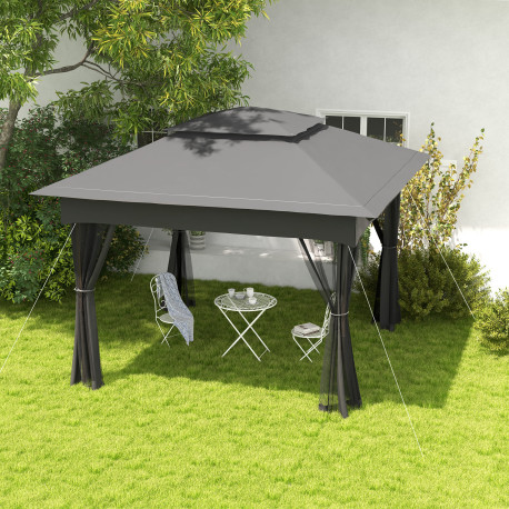 Outsunny 3 x 3(m) Pop Up Gazebo, Double-roof Garden Tent with Netting and Carry Bag, Party Event Shelter for Outdoor Patio, Dark