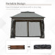 Outsunny 3 x 3(m) Pop Up Gazebo, Double-roof Garden Tent with Netting and Carry Bag, Party Event Shelter for Outdoor Patio, Dark