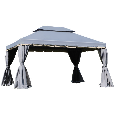 Outsunny 3 x 4m Aluminium Garden Gazebo, Marquee Canopy Shelter Pavilion Party Tent with Nets and Curtains for Garden and Deck, 