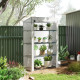 Outsunny 4 Tier Lean-to Mini Greenhouse with Reinforced PE Cover, Portable Small Greenhouse with Roll-Up Door, Grey Hemmed Edgin