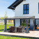Outsunny 4 x 3(m) Outdoor Hardtop Gazebo with Curtains, Lean to Aluminium Pergola with Polycarbonate Roof, Garden Pavilion Sun S