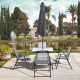 Outsunny 5 Piece Garden Dining Set Outdoor Dining Furniture 4 Folding Chairs, Glass Top Table with Parasol Hole, Texteline Seats