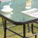 Outsunny 5 Piece Garden Dining Set Outdoor Dining Furniture 4 Folding Chairs, Glass Top Table with Parasol Hole, Texteline Seats