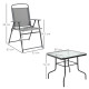 Outsunny 5 Piece Garden Dining Set Outdoor Dining Furniture 4 Folding Chairs, Glass Top Table with Parasol Hole, Texteline Seats