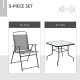 Outsunny 5 Piece Garden Dining Set Outdoor Dining Furniture 4 Folding Chairs, Glass Top Table with Parasol Hole, Texteline Seats