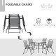 Outsunny 5 Piece Garden Dining Set Outdoor Dining Furniture 4 Folding Chairs, Glass Top Table with Parasol Hole, Texteline Seats