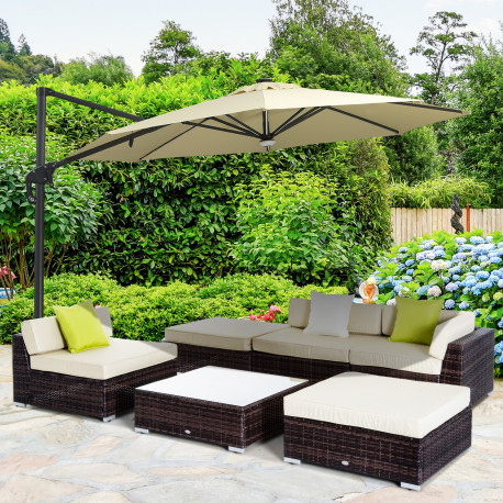 Outsunny 6 PC Rattan Sofa Coffee Table Set Sectional Wicker Weave Furniture for Garden Outdoor Conservatory w/ Pillow Cushion Br